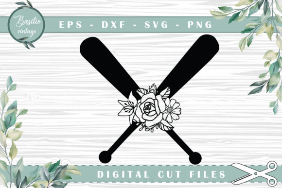 Baseball Bat Floral Cutting Files for Graphics and Crafts