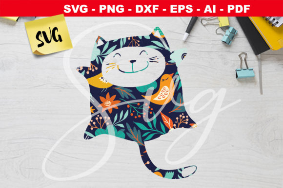 Floral Cat Graphics for Real Crafts