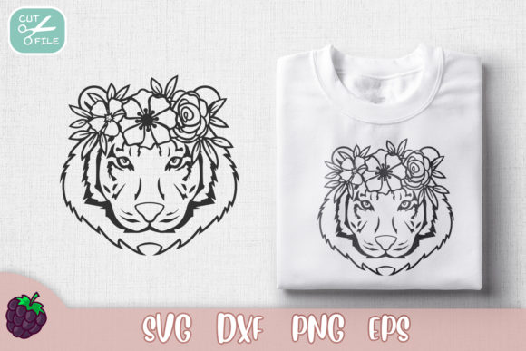 Floral Crown Tiger Graphics for Crafts and Creative Projects