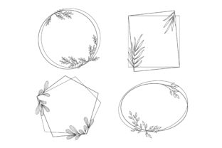 Floral Frames in Outline Style for Graphics and Crafts