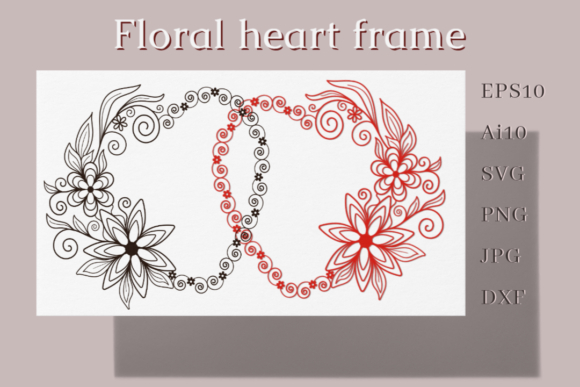 Floral Heart Frame Graphics for Decorative Elements