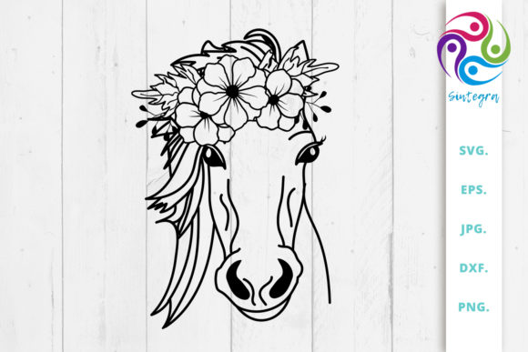 Floral Horse Graphics for Crafts and Editorial Design