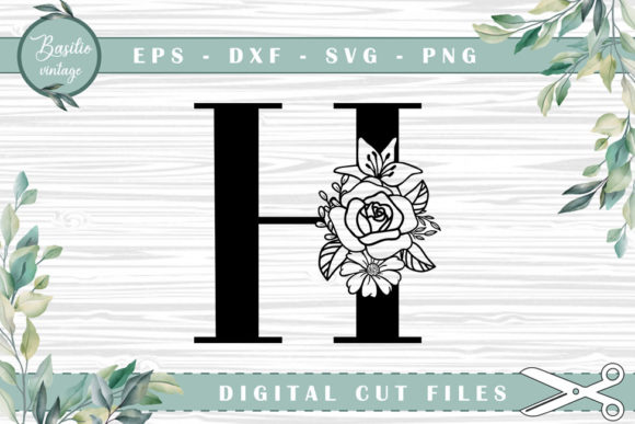 Floral Letter H Alphabet Cutting Files for Graphics and Crafts