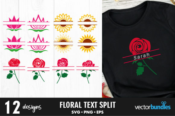 Floral Monogram Split Text Svg: Graphics for Crafts