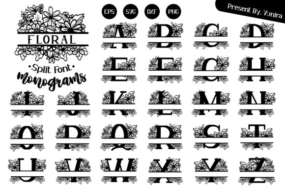 Floral Split Font Monogram: Premium Graphics for Crafts