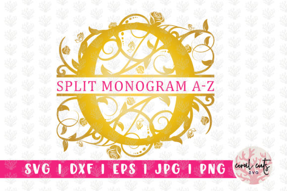 Golden Floral Split Monogram Graphics for Crafts