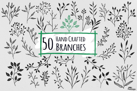 Hand Crafted Branches Floral Graphics for Decorative Elements