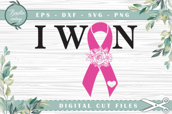 I Won Ribbon Floral Breast Cancer Graphics for Crafts