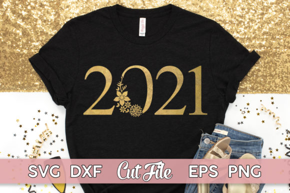 New Years 2021 Gold Floral Graphics for Print Templates