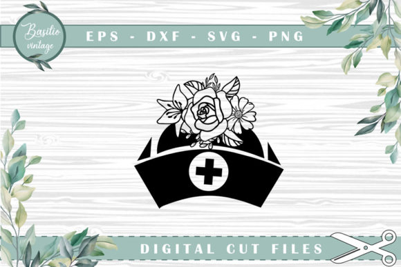 Nurse Hat Floral Cutting Files for Graphics and Crafts