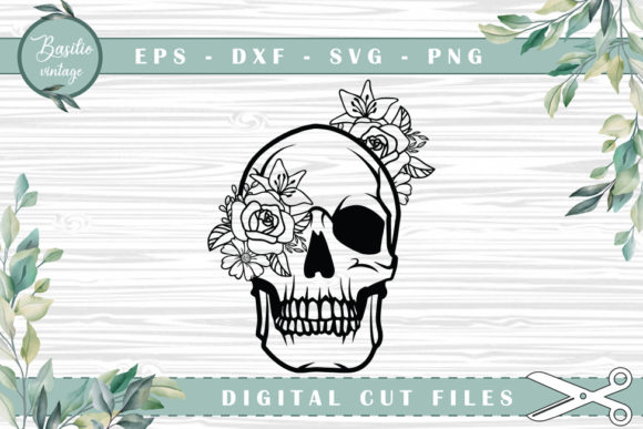 Skull Floral Halloween Cutting Files for Graphics and Crafts