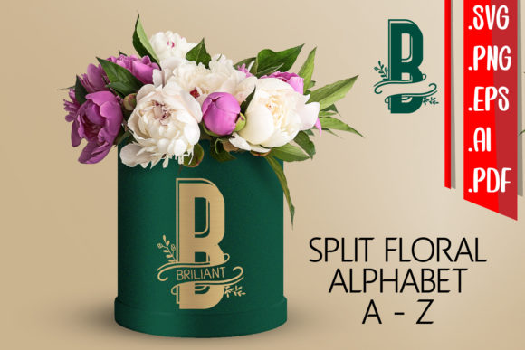Split Floral Alphabet a-Z Svg Eps Ai Png for Crafts and Graphics
