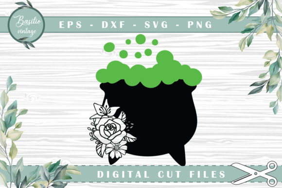 Witch Pot Floral Cutting Files for Crafts and Graphics